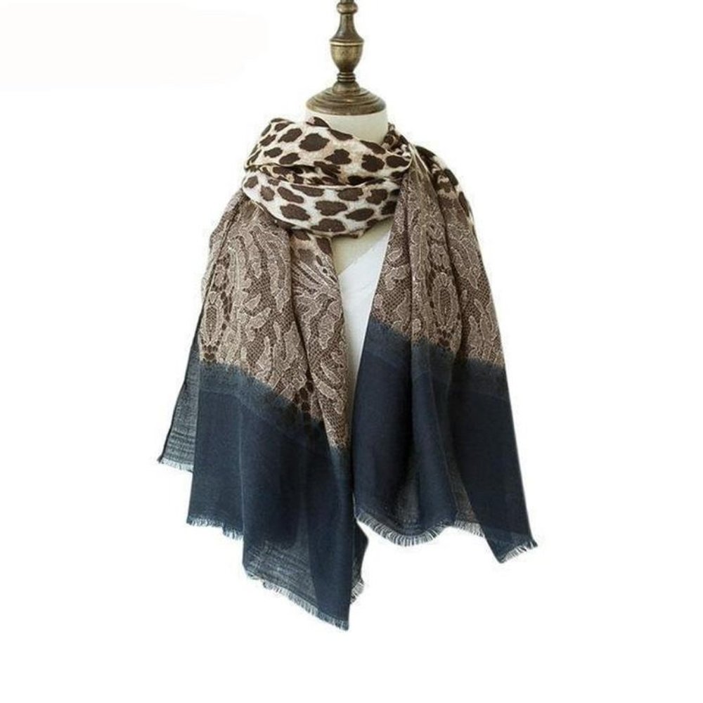 Leopard And Lace Navy Blue Oblong Scarf | NWOT
